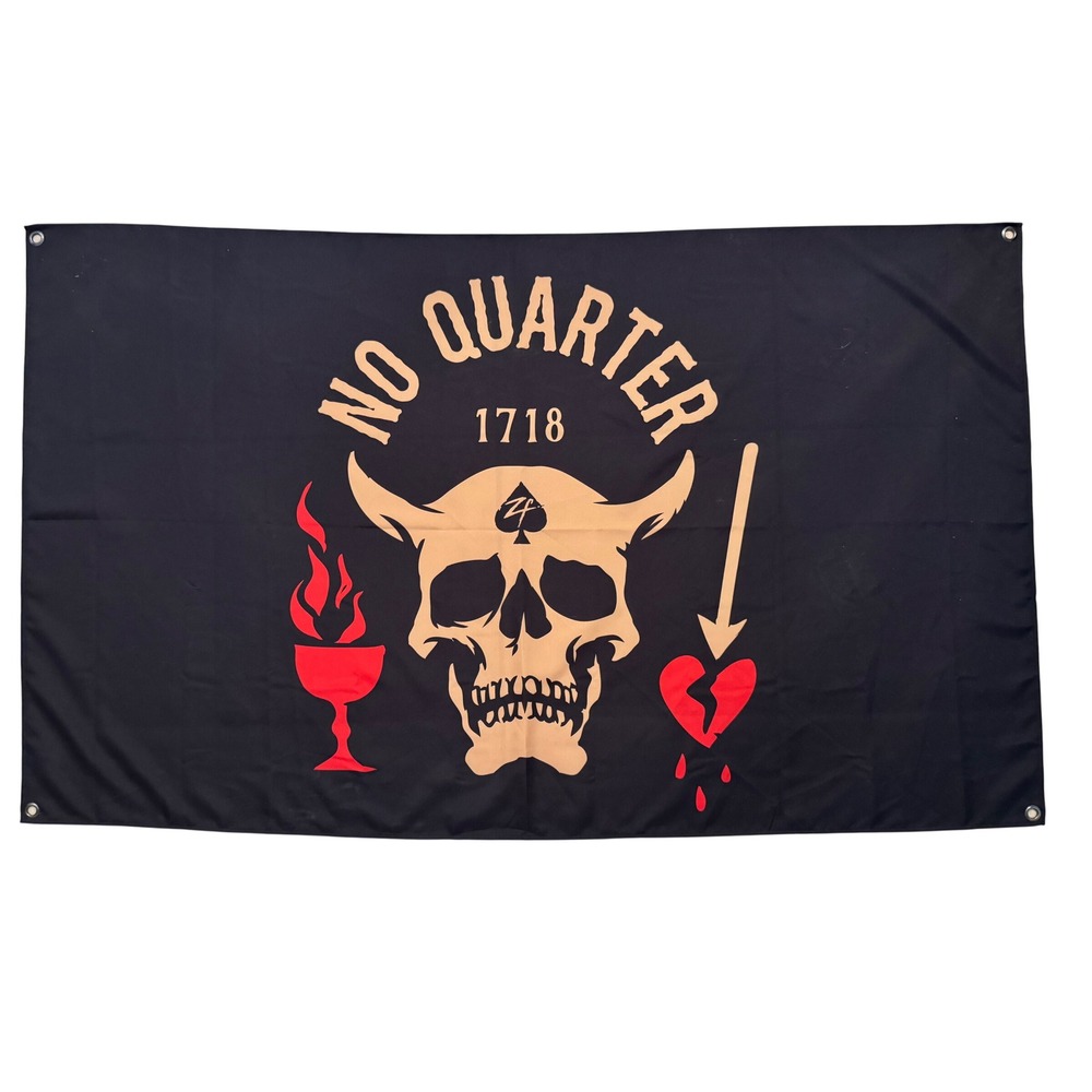 Zero Foxtrot No Quarter 1718 Flag Black Skull Pirate Banner Gym Decor 3x5ft